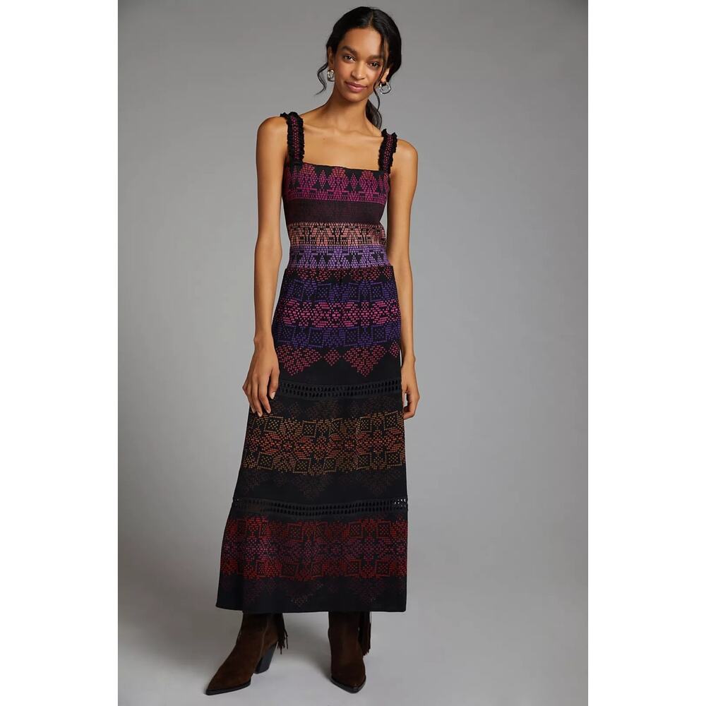 ANTHROPOLOGIE Cecilia Prado Maxi Dress Patchwork Sundress Knit Sweater